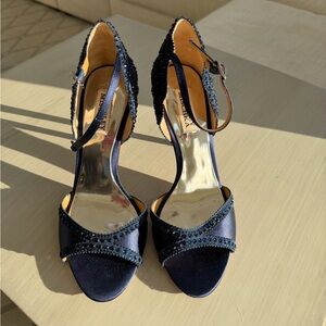 RARE Badgley Mischka Navy Blue Crystal Sandal Heels 8.5
